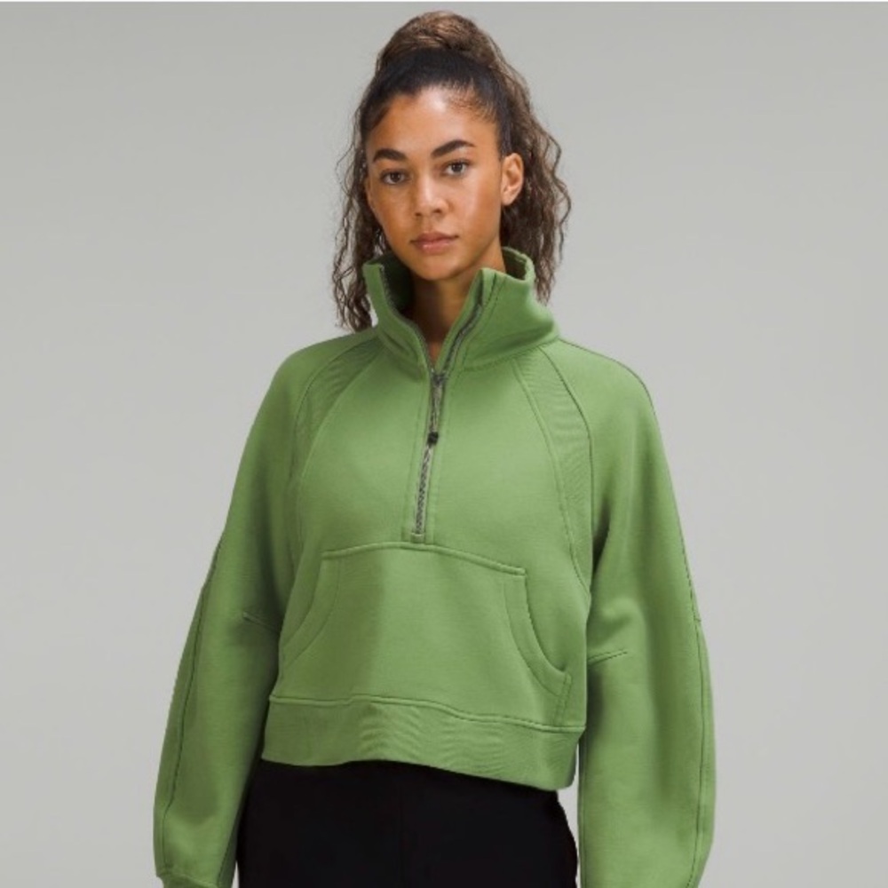 Scuba Oversized Funnel Neck Half-Zip Sweatshirt in Green Foliage